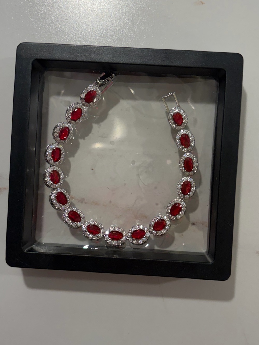 Red Oval Stone Tennis Bracelet - Women Jewelry Rhinestone Accents Ruby Garnet